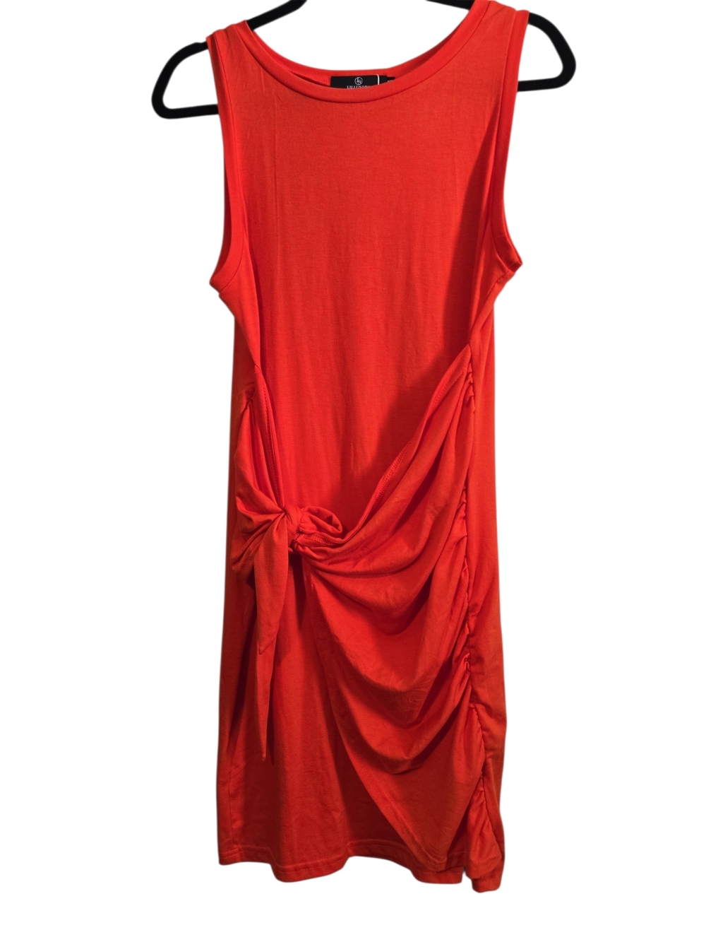 Sleeveless Orange Midi Dress with Side Knot Detail